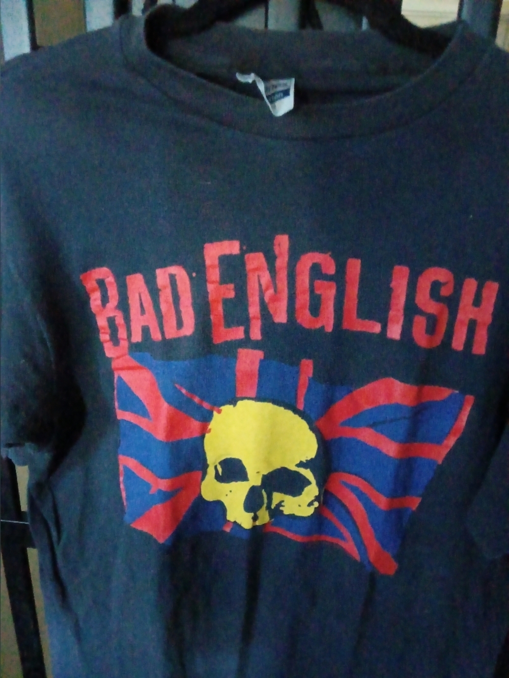 Vintage 1989 Bad English Graphic Skull Tee - Navy with Red, Blue & Yellow